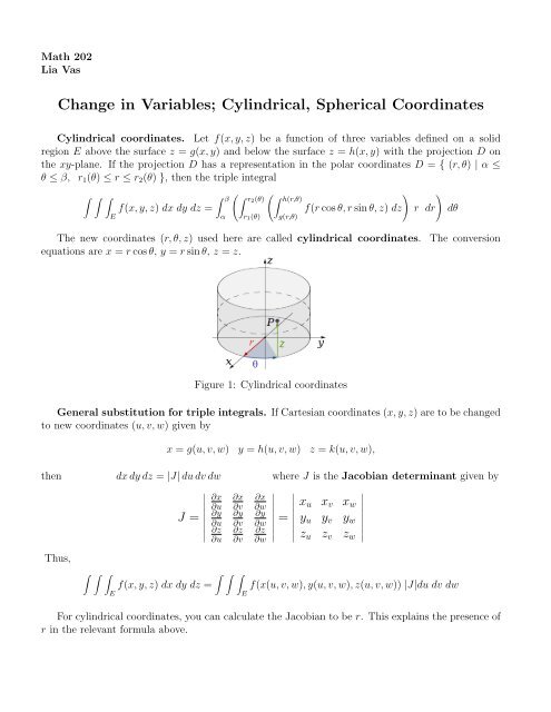 Change in Variables; Cylindrical, Spherical Coordinates