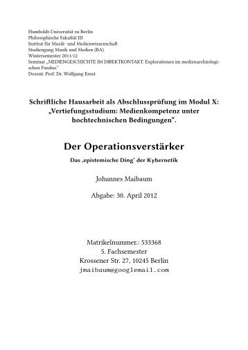 Der OperationsverstÃ¤rker - Medienwissenschaft