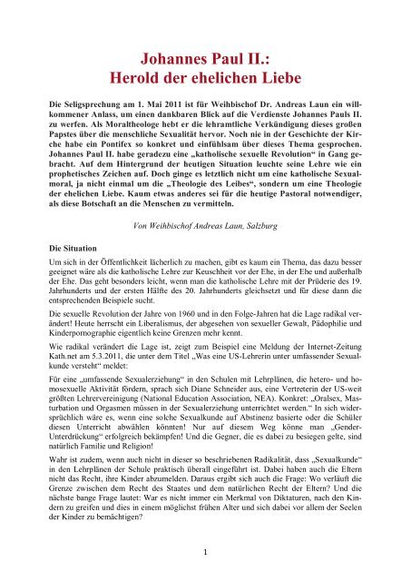 Johannes Paul II. Herold der ehelichen Liebe