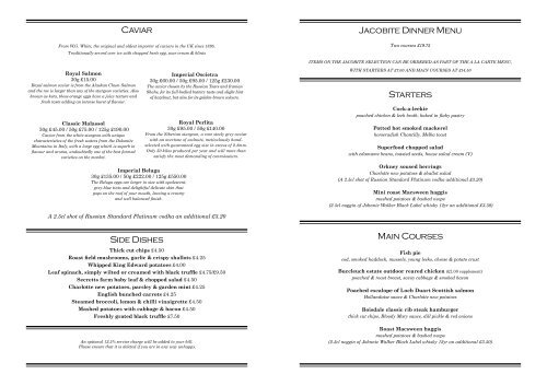 Side Dishes Jacobite Dinner Menu Starters Main Courses ... - Boisdale