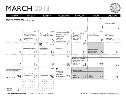 Academic Calendar 12-13 - St. Mary's Roman Catholic Church