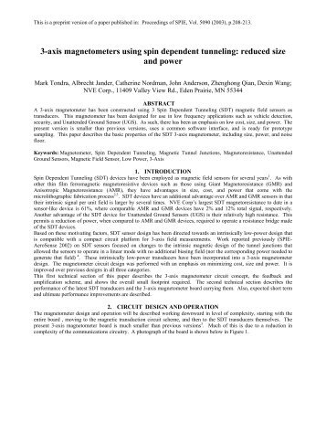 3-axis magnetometers using spin dependent tunneling: reduced ...