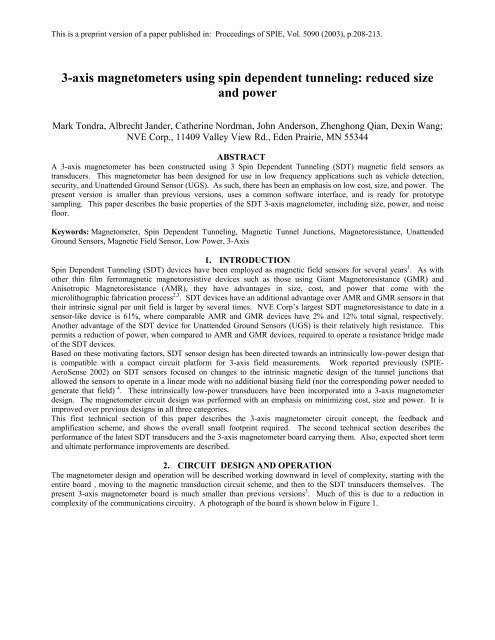 3-axis magnetometers using spin dependent tunneling: reduced ...