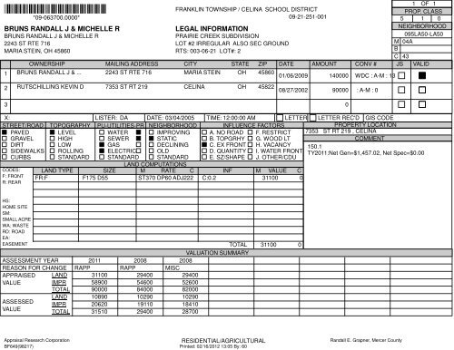 Property Record Card - Mercer County, Ohio