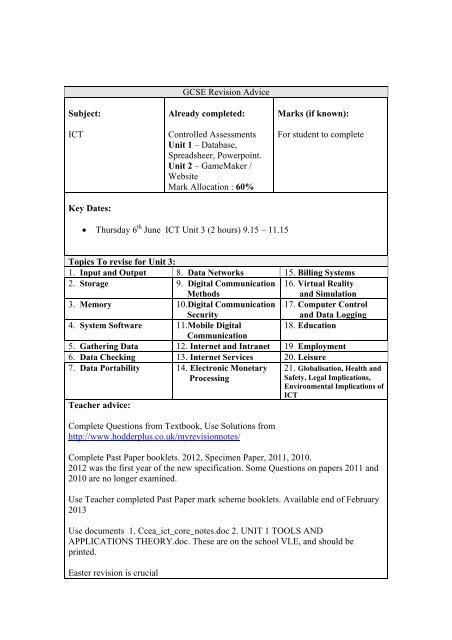 GCSE Revision Advice - The Abbey Christian Brothers' Grammar ...