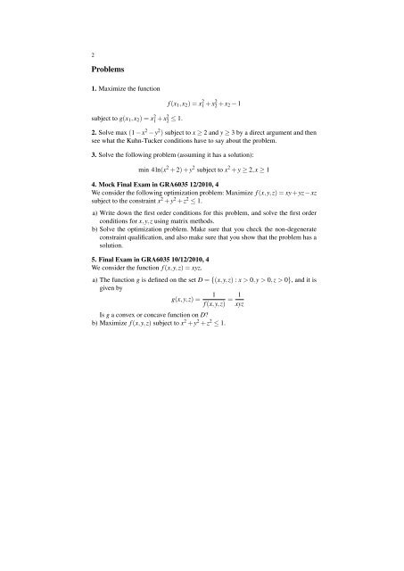 Problem Sheet 9 with Solutions GRA 6035 Mathematics