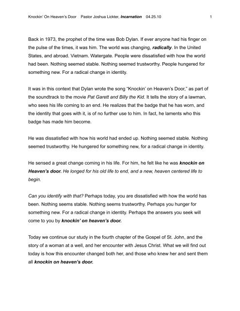 Knockin On Heaven S Door Transcript Pdf Incarnation