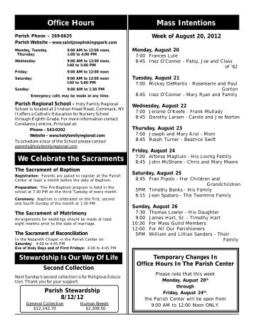 Mass Intentions Office Hours We Celebrate the Sacraments - Angelfire