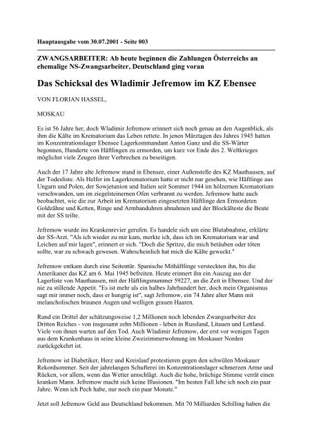 Das Schicksal des Wladimir Jefremow im KZ Ebensee