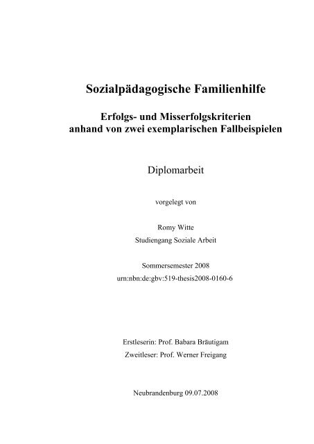 Sozialpädagogische Familienhilfe Erfolgs- und Misserfolgskriterien ...