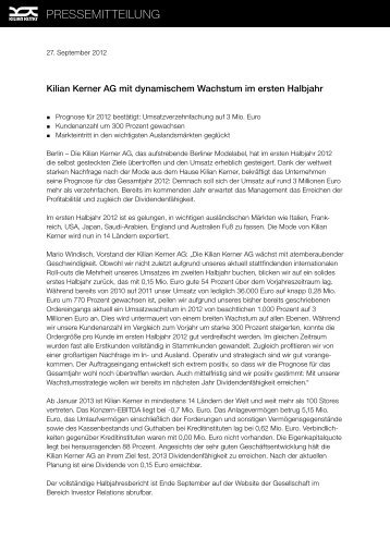 PRESSEMITTEILUNG - Kilian Kerner AG