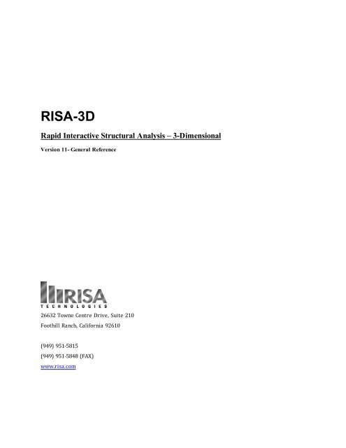 RISA-3D v11 General Reference - RISA Technologies
