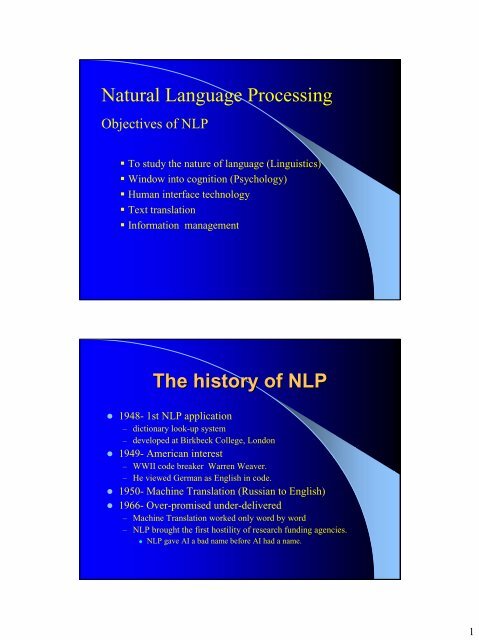 Natural Language Processing The history of NLP