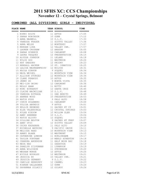 2011 SFHS XC: CCS Championships - Saint Francis High School