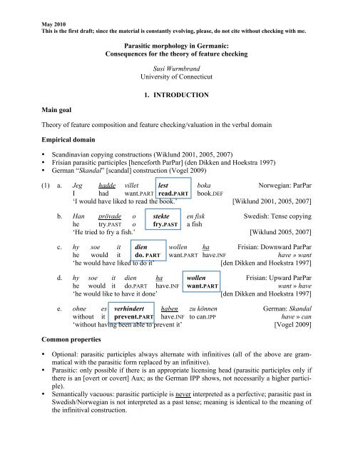 Parasitic morphology in Germanic - Susi Wurmbrand - University of ...