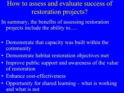 How do we assess and evaluate success of Habitat Restoration ...