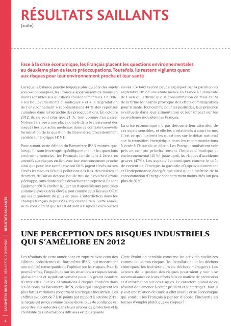 Baromètre IRSN 2013 - La perception des risques et de la sécurité ...