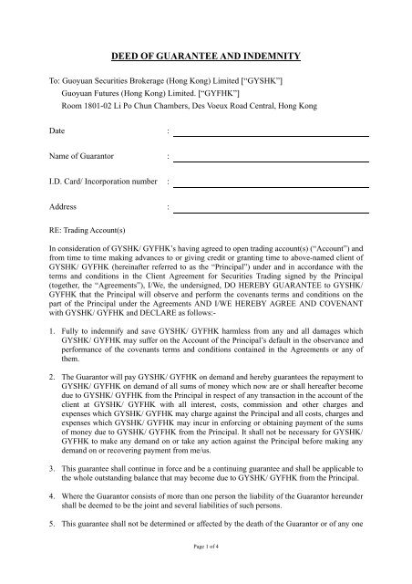 Guarantor indemnity agreement deals