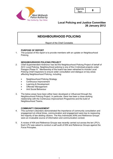 NEIGHBOURHOOD POLICING - West Midlands Police and Crime ...