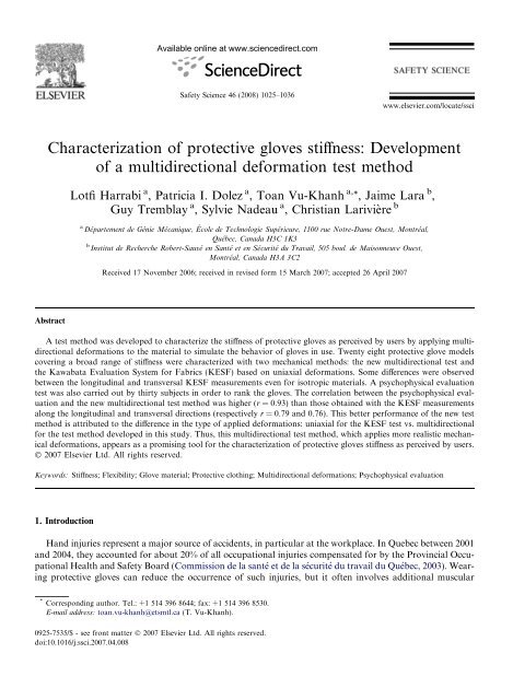 Characterization of protective gloves stiffness: Development of a ...