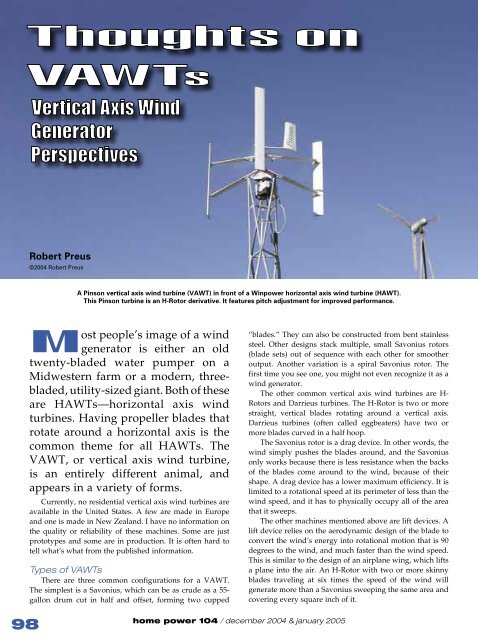 Thoughts on VAWTs - Home Power Magazine