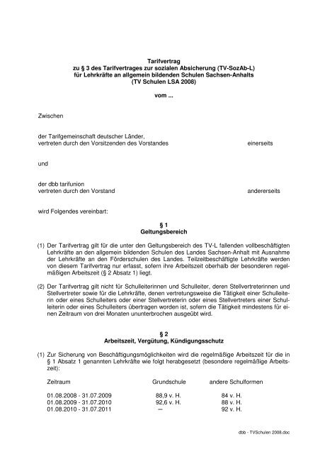 Tarifvertrag zur BeschÃ¤ftigungssicherung an den Schulen Sachsen ...