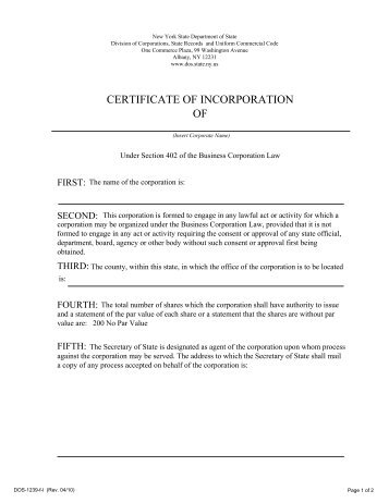 CERTIFICATE OF INCORPORATION OF - eMinutes