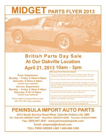 MG Midget Parts Flyer - Peninsula Imported Cars / Ducati