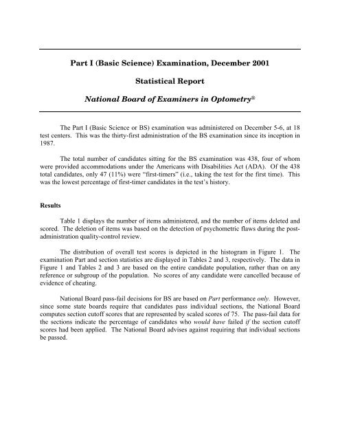 Part I (Basic Science) Examination, December 2001 Statistical ...