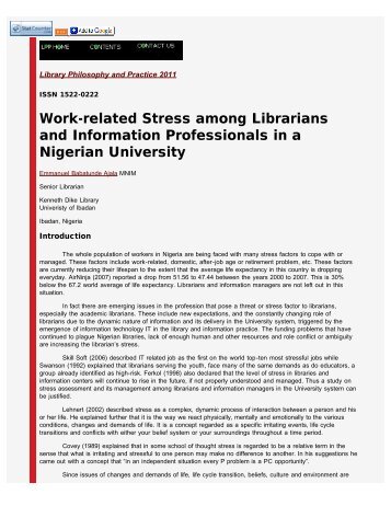 Work-related Stress among Librarians and Information Professionals ...