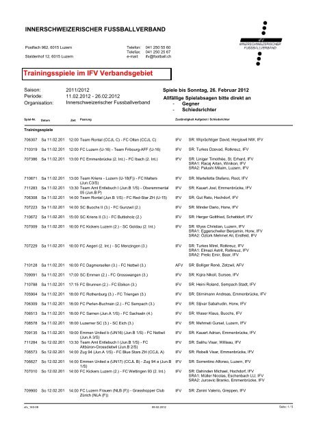 Trainingsspiele im IFV Verbandsgebiet - REGIOfussball.ch