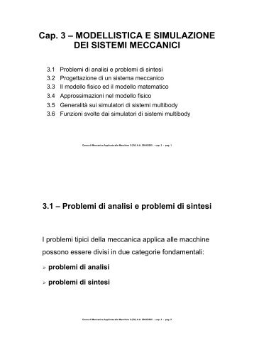 Cap. 3 – MODELLISTICA E SIMULAZIONE DEI SISTEMI MECCANICI
