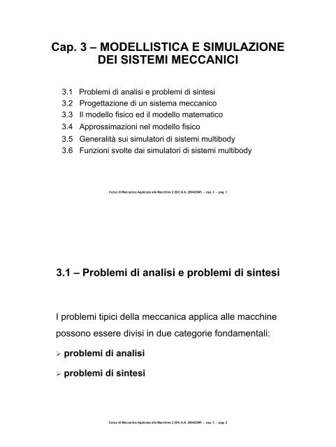 Cap. 3 – MODELLISTICA E SIMULAZIONE DEI SISTEMI MECCANICI