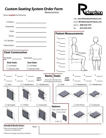 Custom Seating System Order Form - Richardson Products Inc.