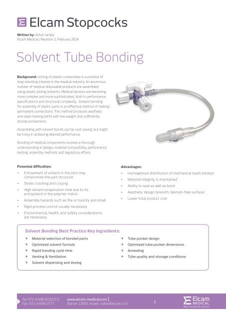 Solvent Tube Bonding - Elcam Medical