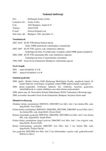 Szakmai önéletrajz - Szervetlen Kémiai Tanszék