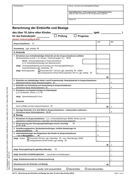 Berechnung der EinkÃ¼nfte und BezÃ¼ge des Ã¼ber 18 Jahre alten ...