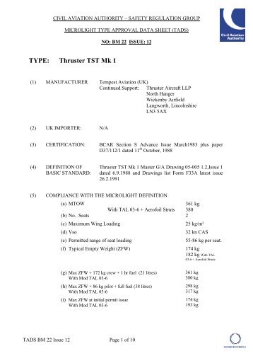 Thruster TST MK1 - Civil Aviation Authority