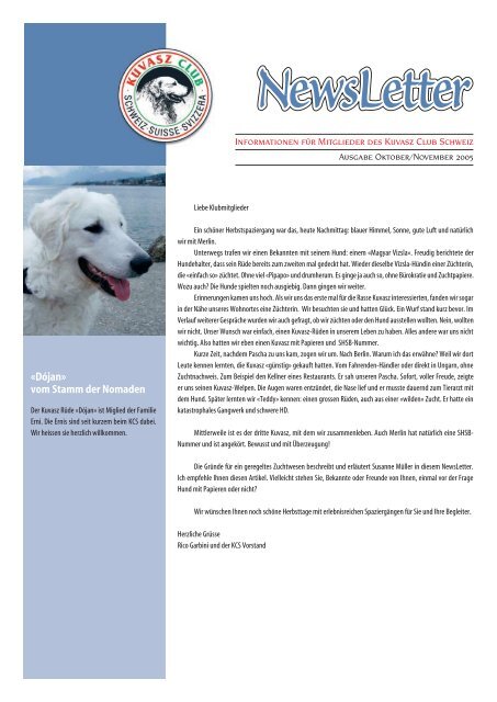 NewsLetter Oktober/November 2005 - Kuvasz Club Schweiz