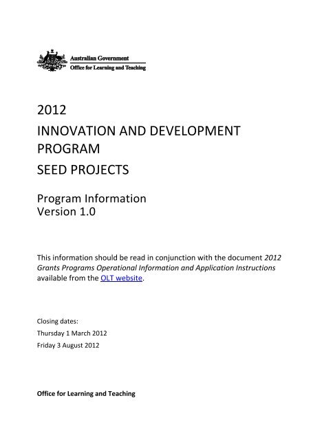 2012 innovation and development program seed projects - Office for ...