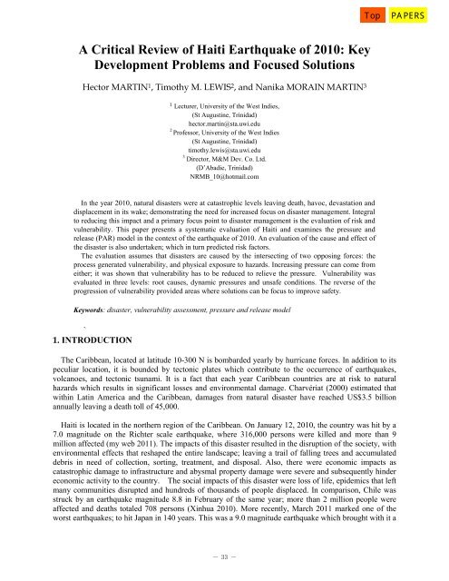 A Critical Review of Haiti Earthquake of 2010: Key Development ...