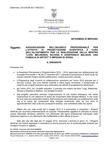 Oggetto: - Provincia di Udine