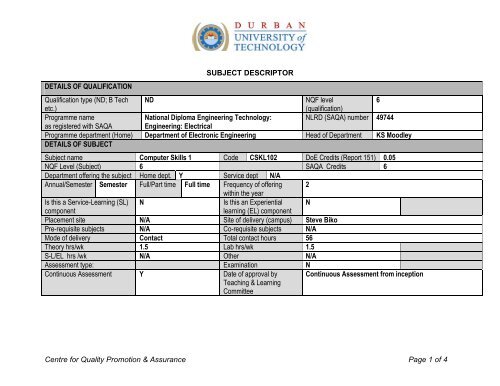 Computer Skills 1 - CS DUT