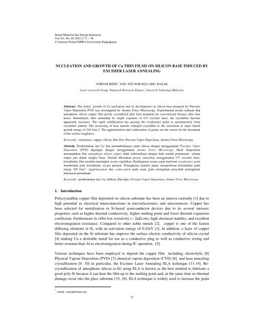 NUCLEATION AND GROWTH OF Cu THIN FILMS ON SILICON ...