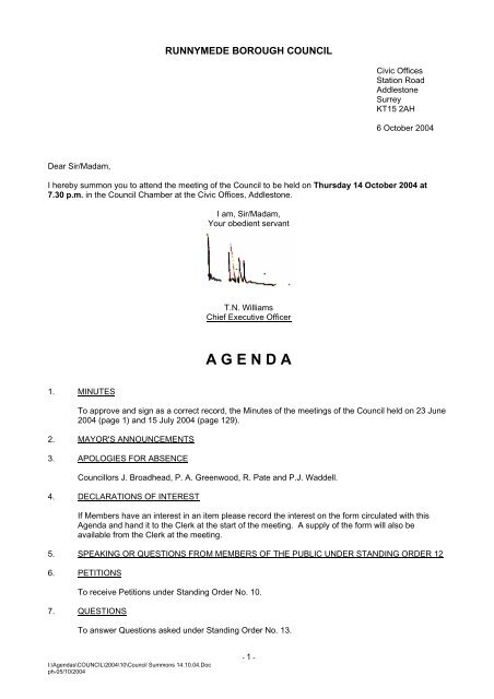 14th October 2004 - Runnymede Borough Council