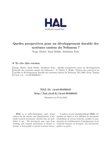 Quelles perspectives pour un développement durable - HAL ...