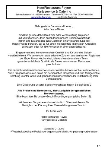 Geschäftsbedingungen für Partyservice & Catering - Hotel Feyrer