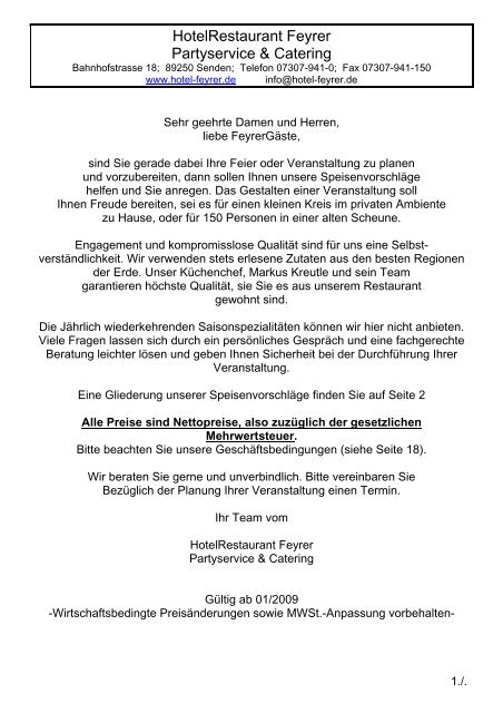 Geschäftsbedingungen für Partyservice & Catering - Hotel Feyrer