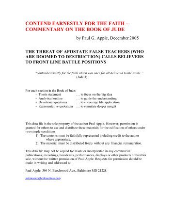 commentary on the book of jude - Free sermon outlines, Bible study ...