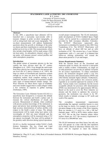 Spaceborne laser altimetry: 2001 and beyond - Center for Space ...